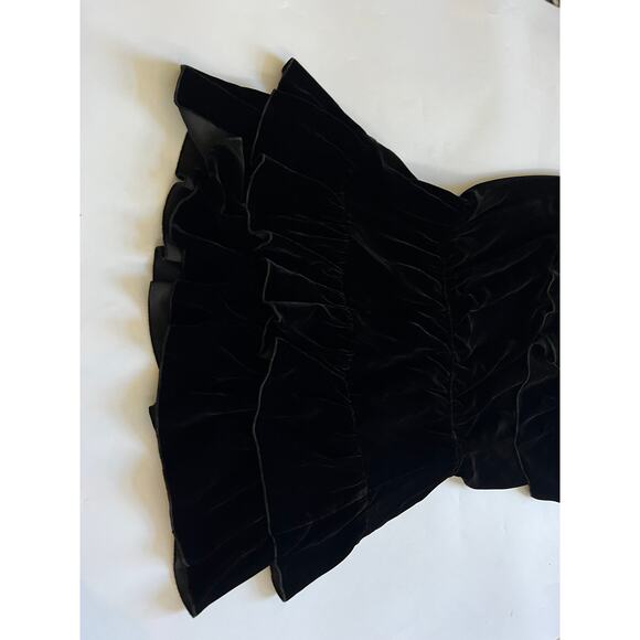 Joie Black Velvet One Shoulder Ruffle Tiered Mini Dress Silk Blend Medium Fairy - Picture 11 of 12
